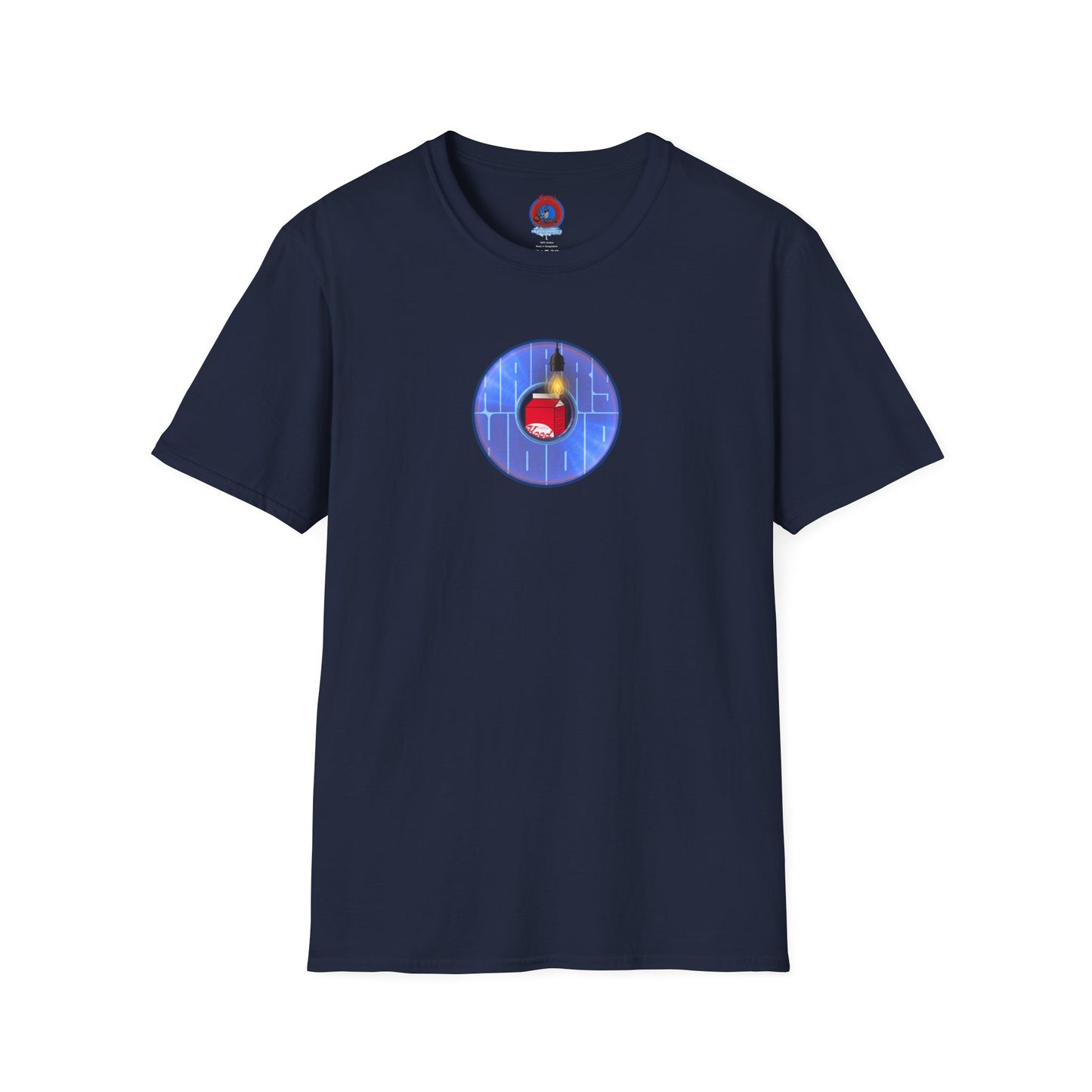Classic Donut Tee - Unisex Soft-Style - "Harry Left His Donut Shirt" - series 1.0  - variant 4 - purple/blue donut - w/milk & light on