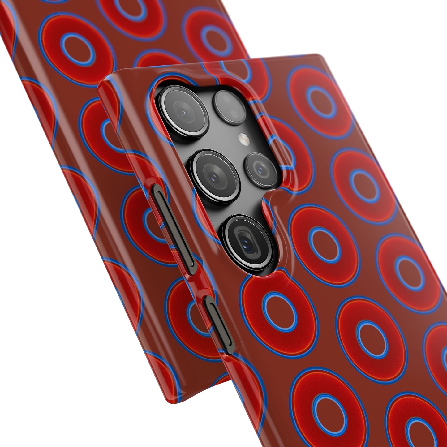Lumpy Donut Snap Case - red vivid donut print w/burnt umber background