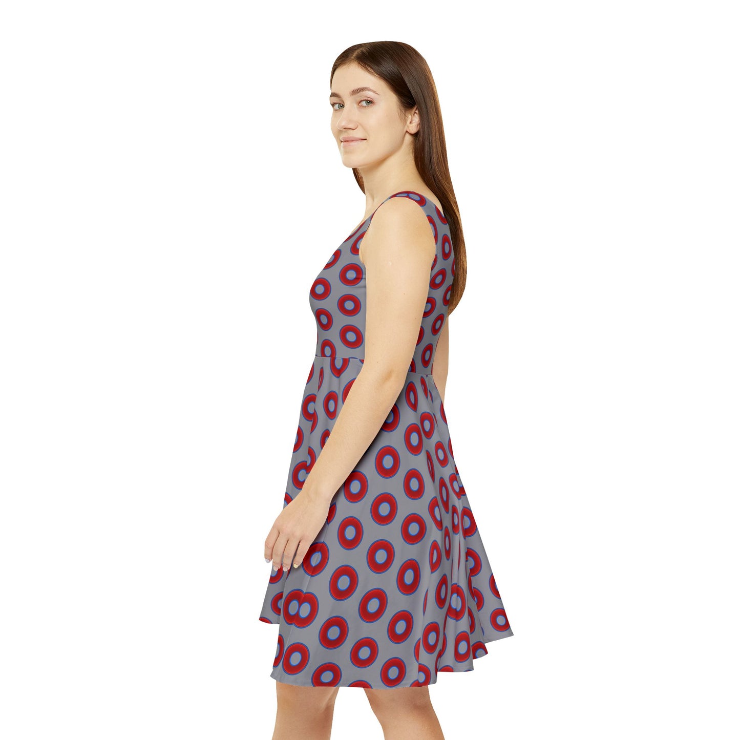 Women's Skater Donut Dress - vivid red donut print w/gray background