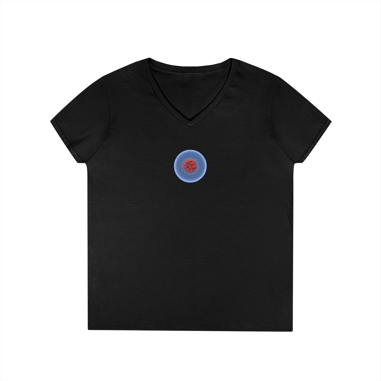 Women's Donut V-Neck Tee - "If I'm Swimming By" - variant 2 - blue/red phatty donut w/