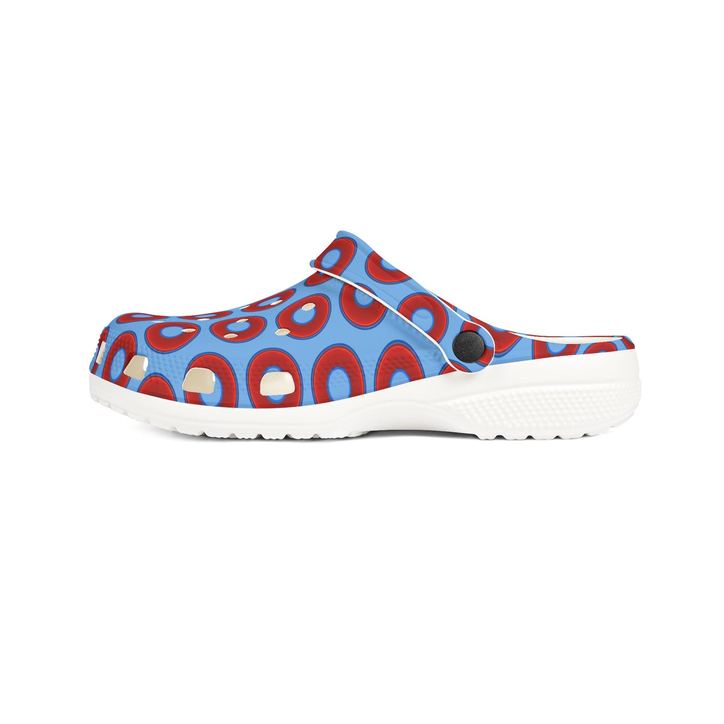 Spatchcocks - donut slip-on shoes - vivid red donuts w/light blue background [unisex]