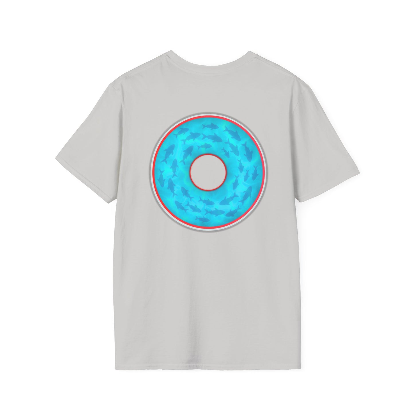 Classic Donut Tee - Unisex Soft-Style - "Skoolie of Phishies" - vivid sea donut - w/light blue water - variant 1