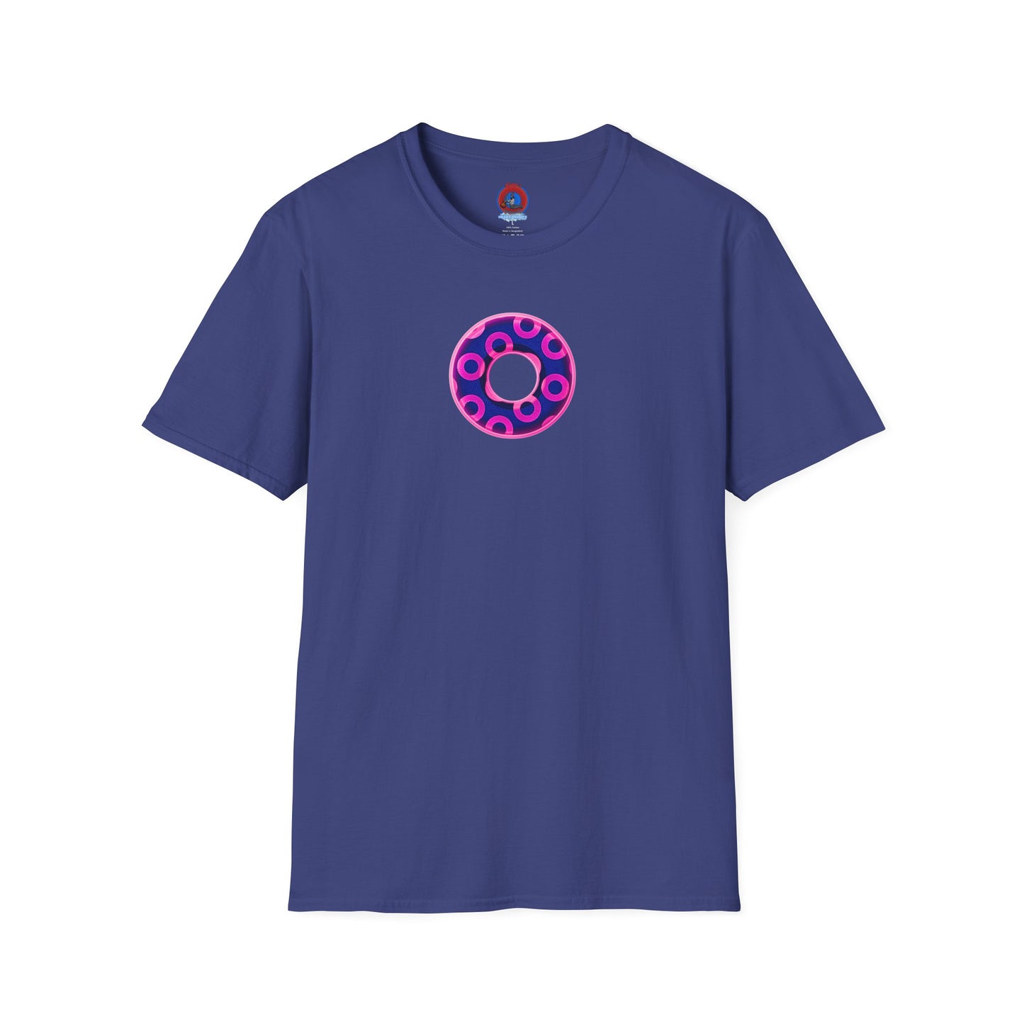 Plain Donuts/Unisex Soft-Style - "Plain Rustic Paradoxical Donuts" - hot pink/dark blue donuts