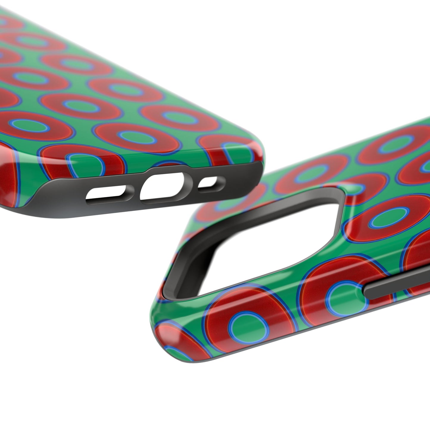 Magnetic Tough Donut Case - red vivid donut print w/jade green background