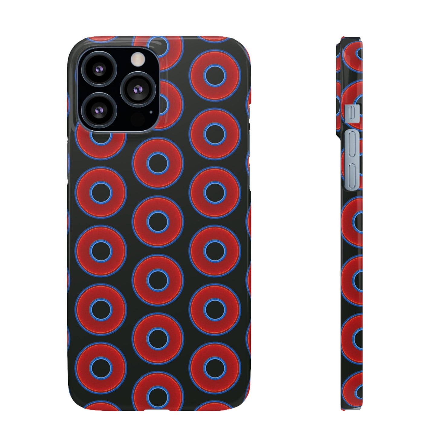 Lumpy Donut Snap Case - red vivid donut print w/midnight moss green background