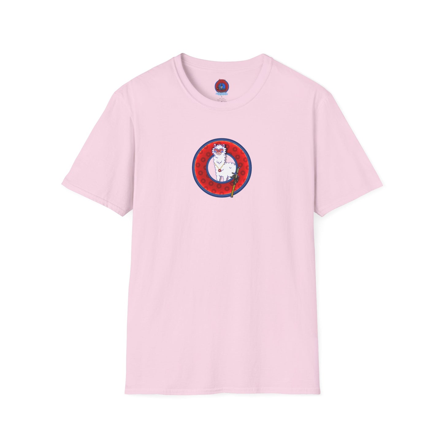 Classic Donut Tee - Unisex Soft-Style - "Medium Paced Llama Donut" - red/blue widemouthed paradox donut