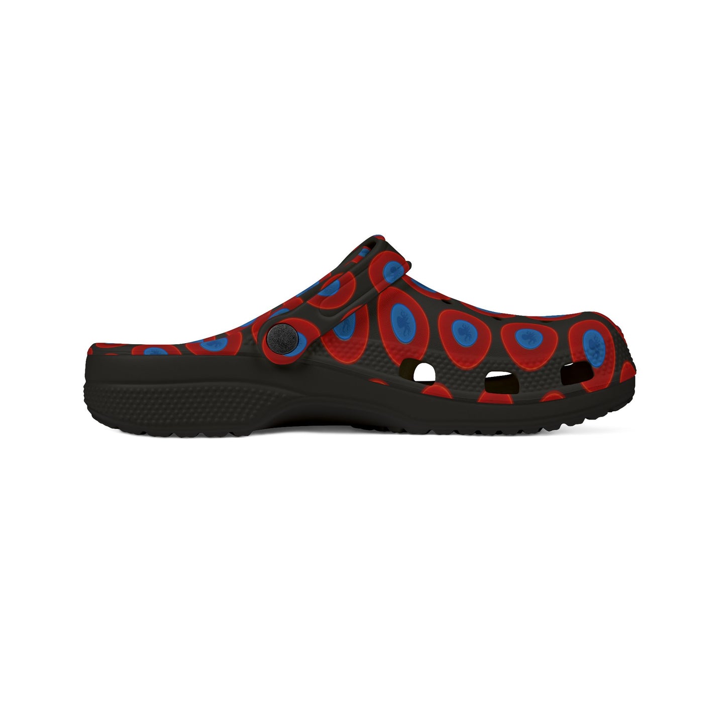 Spatchcocks - donut slip-on shoes - "Roger Moore's Octopussy Donut" - red vivid donuts w/black background [unisex]