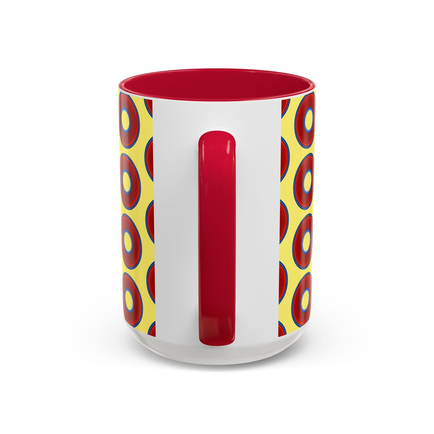 Lump's Grumpy Coffee Mug - vivid red donuts w/yellow background