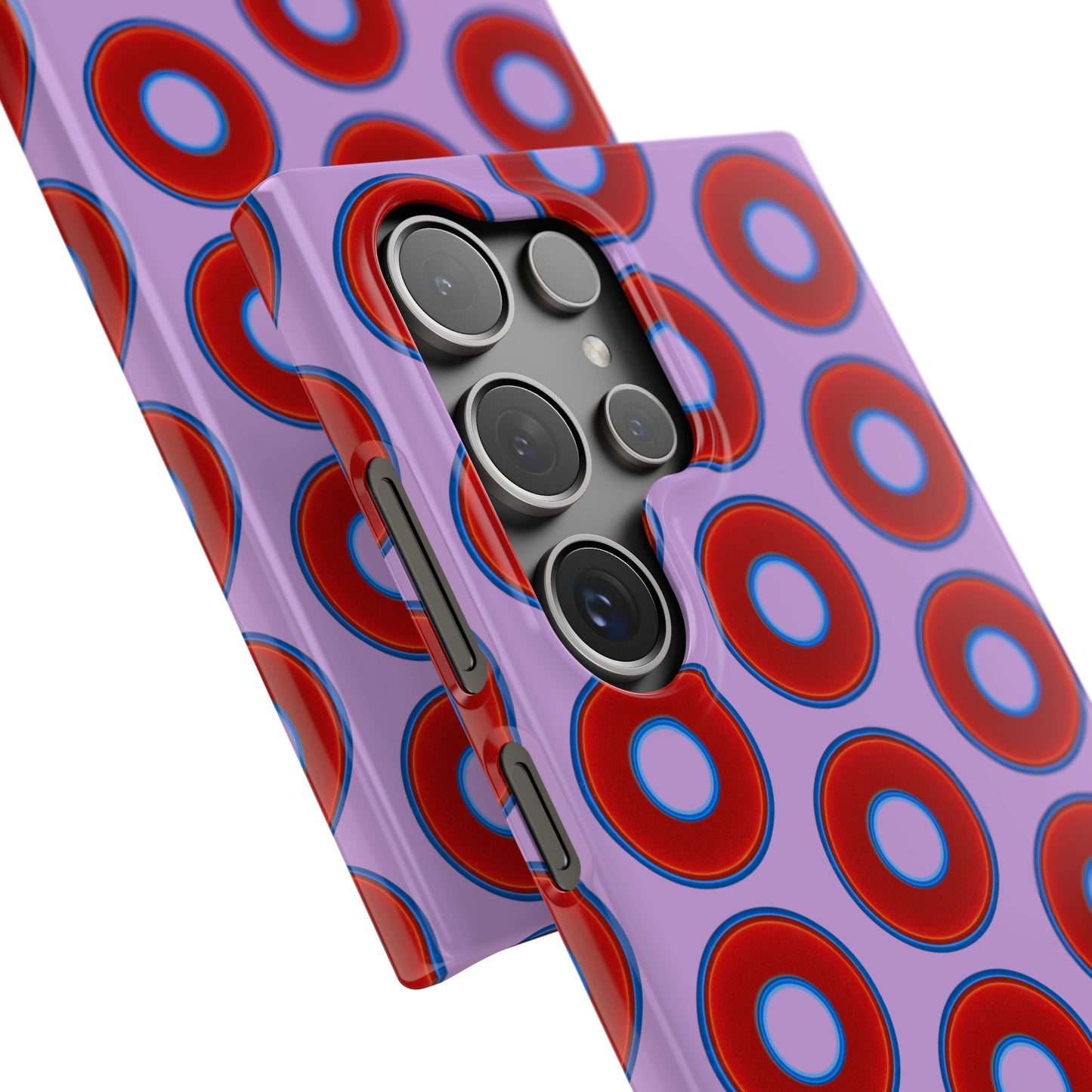 Lumpy Donut Snap Case - red vivid donut print w/wisteria purple background