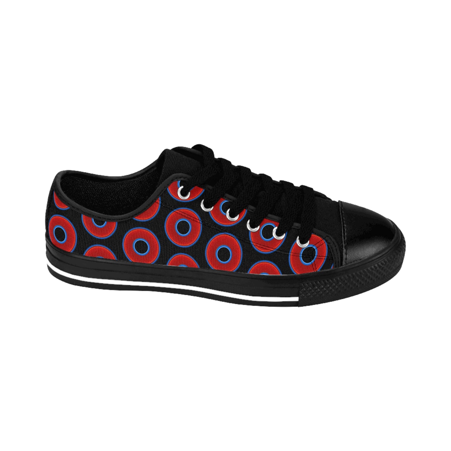 Men's Cushiony Convectors - Low Top - large red vivid donut print w/black background