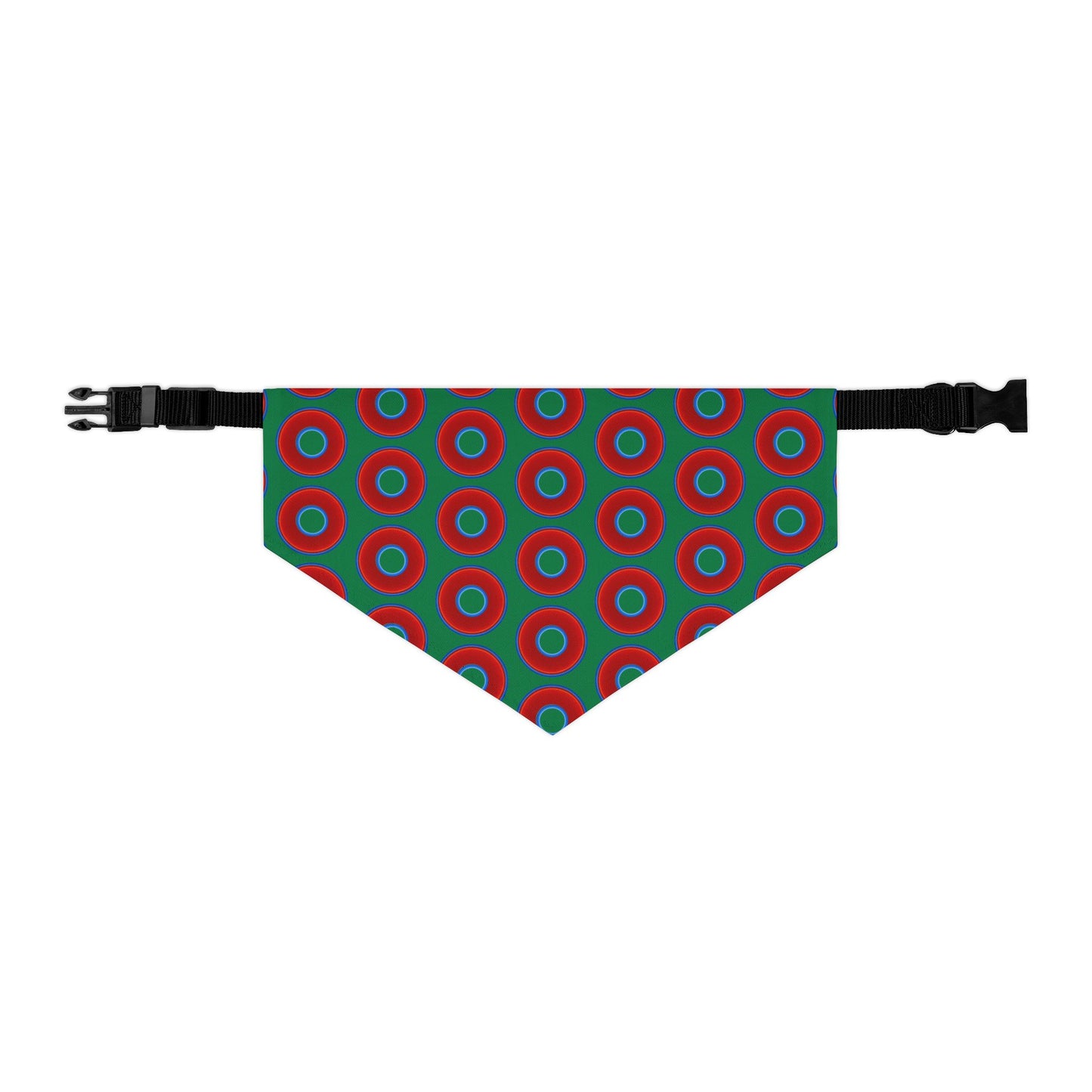 Lumpy Bandana Pet Collar - vivid red donuts w/green background
