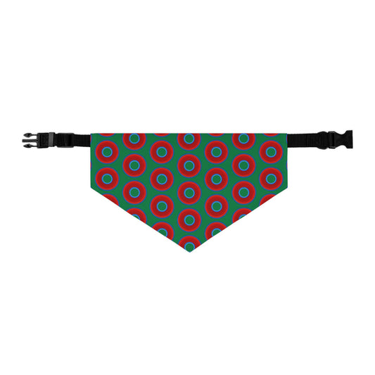 Lumpy Bandana Pet Collar - vivid red donuts w/green background