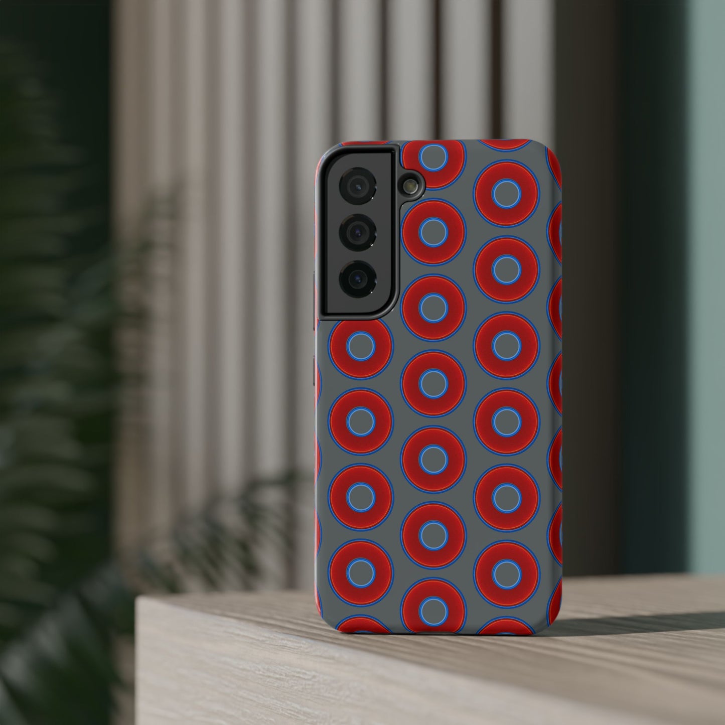 Impact-Resistant Lumpy Donut Case - red vivid donut print w/dark gray background