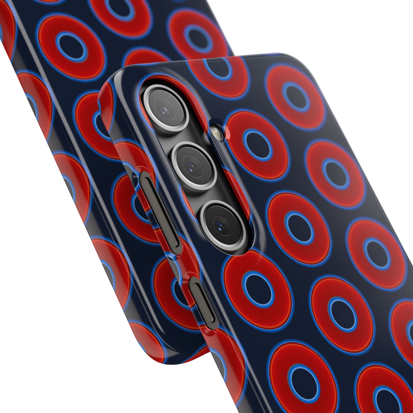 Lumpy Donut Snap Case - red vivid donut print w/midnight teal blue background