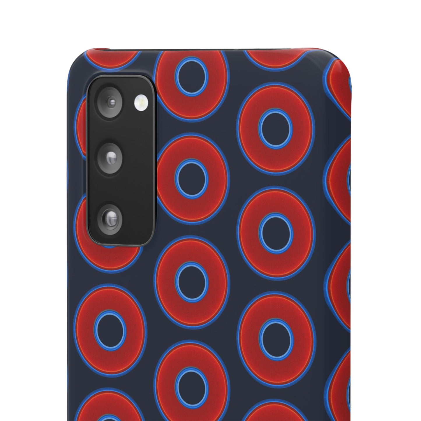 Lumpy Donut Snap Case - red vivid donut print w/midnight teal blue background