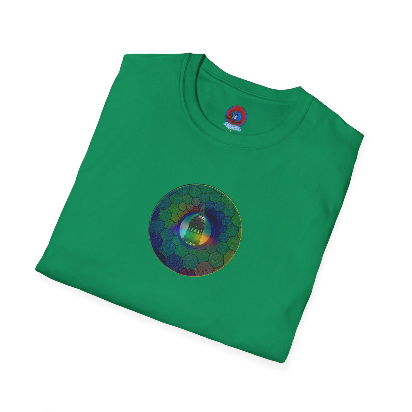 Classic Donut Tee - Unisex Soft-Style - "Save the Mondegreen City Hall Clock Tower" - hexadonut - series 1.0 -variant 1 - green donut
