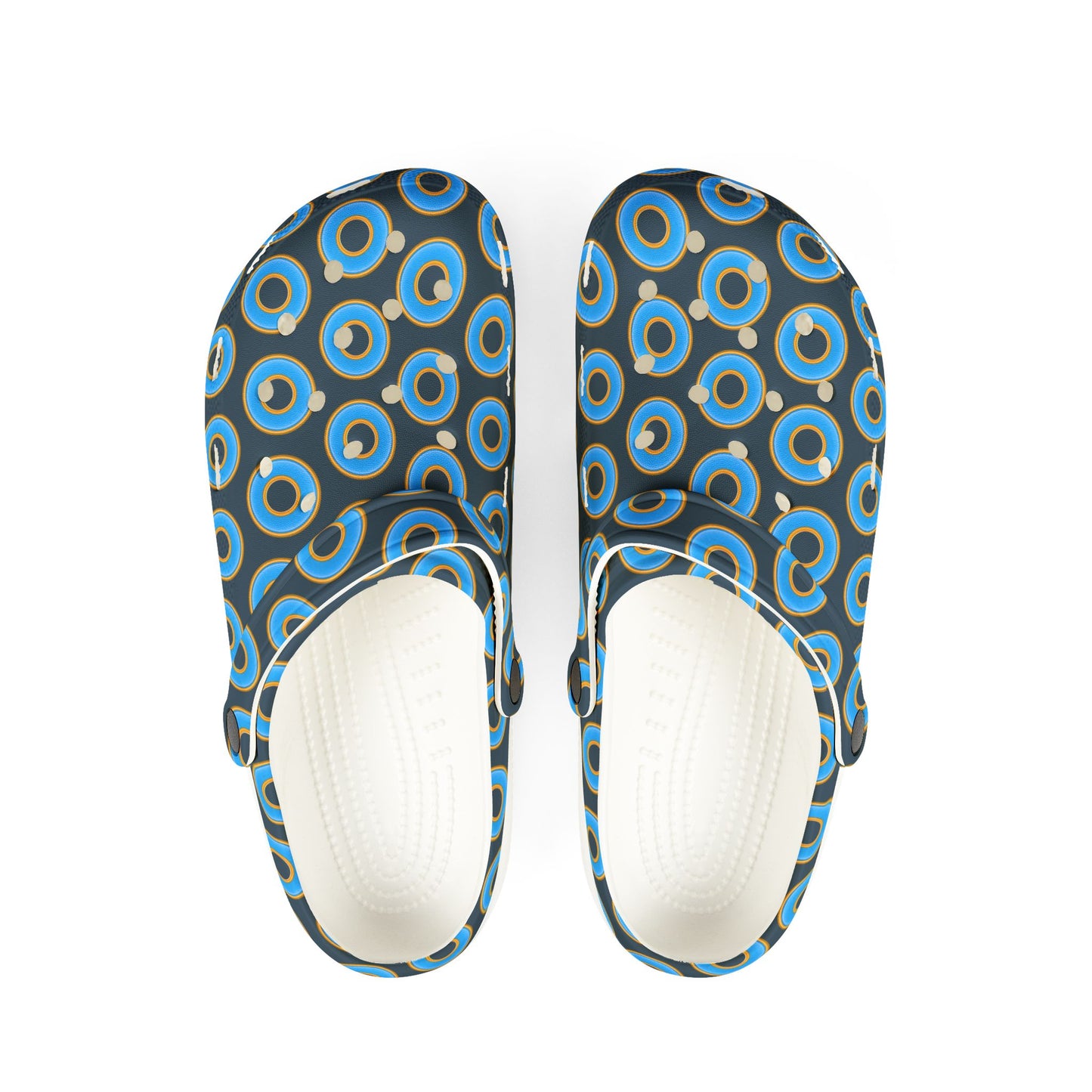 Spatchcocks - donut slip-on shoes - light blue rustic donuts w/dark gray-blue background [unisex]