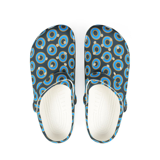Spatchcocks - donut slip-on shoes - light blue rustic donuts w/dark gray-blue background [unisex]