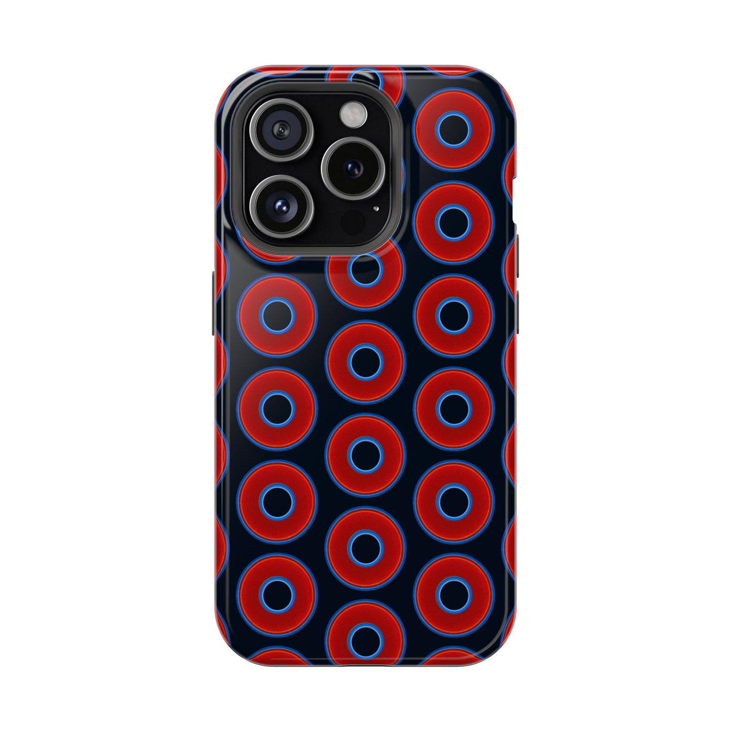 Impact-Resistant Lumpy Donut Case - red vivid donut print w/blue charcoal background