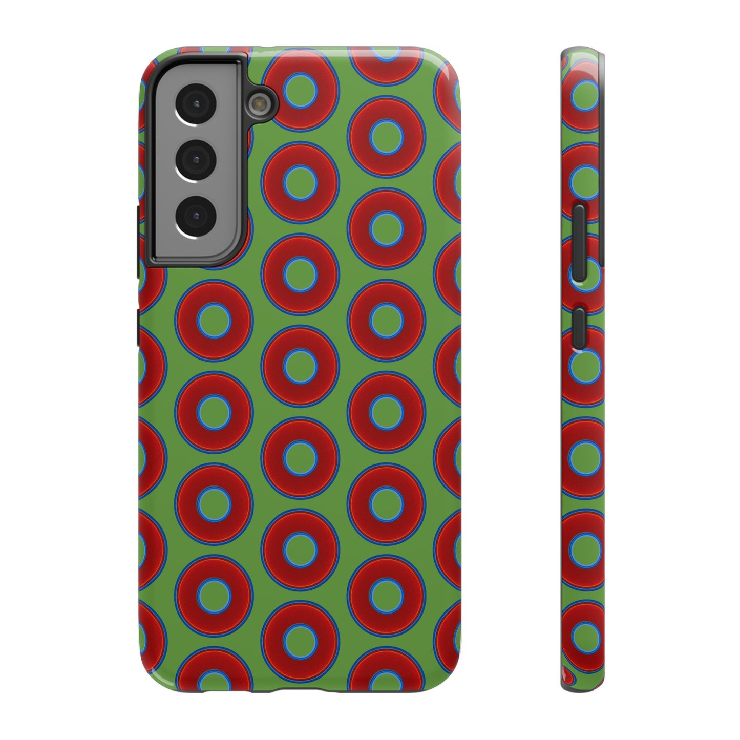 Impact-Resistant Lumpy Donut Case - red vivid donut print w/light green background