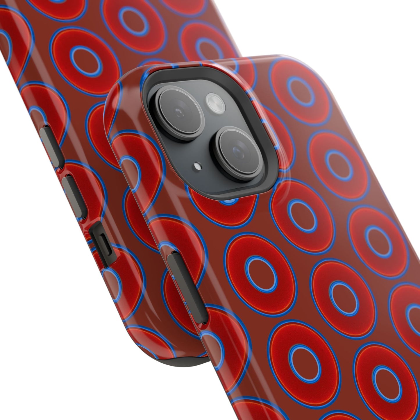 Magnetic Tough Donut Case - red vivid donut print w/burnt umber background