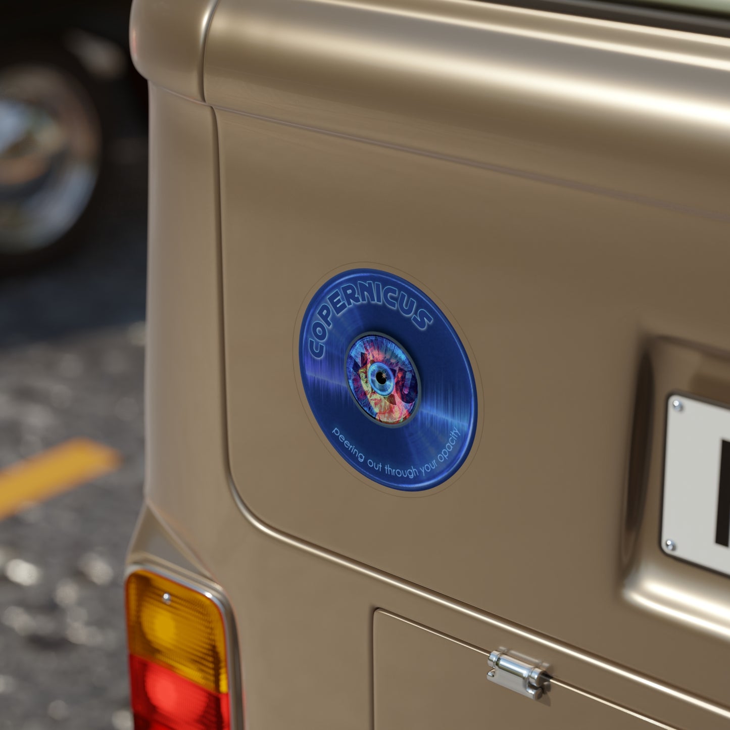 Donut Bumper/Outdoor Sticker - "Drunken Copernicus Donut" - variant 2 - blue donut - [Die-Cut] 6"x 6"