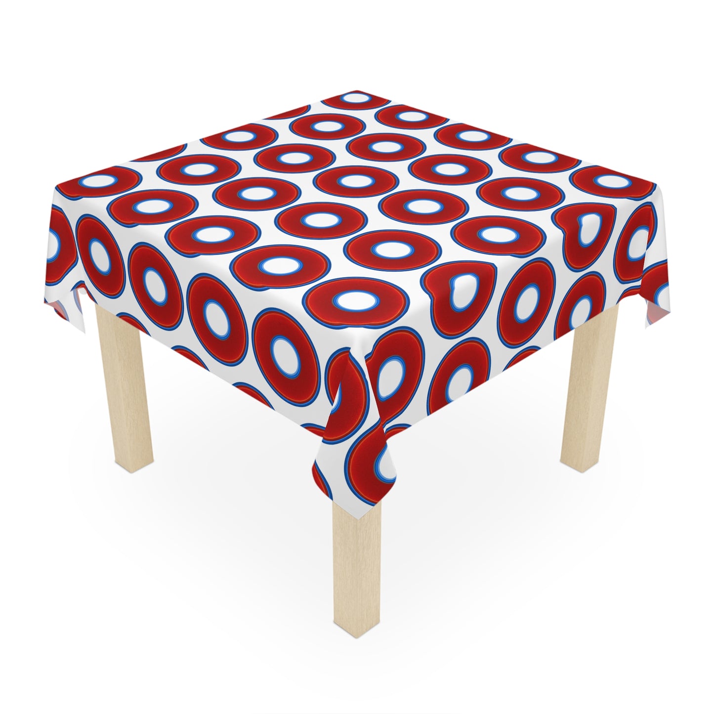 Lumpy Tablecloth - 55.1" x 55.1" - vivid red donuts w/white background