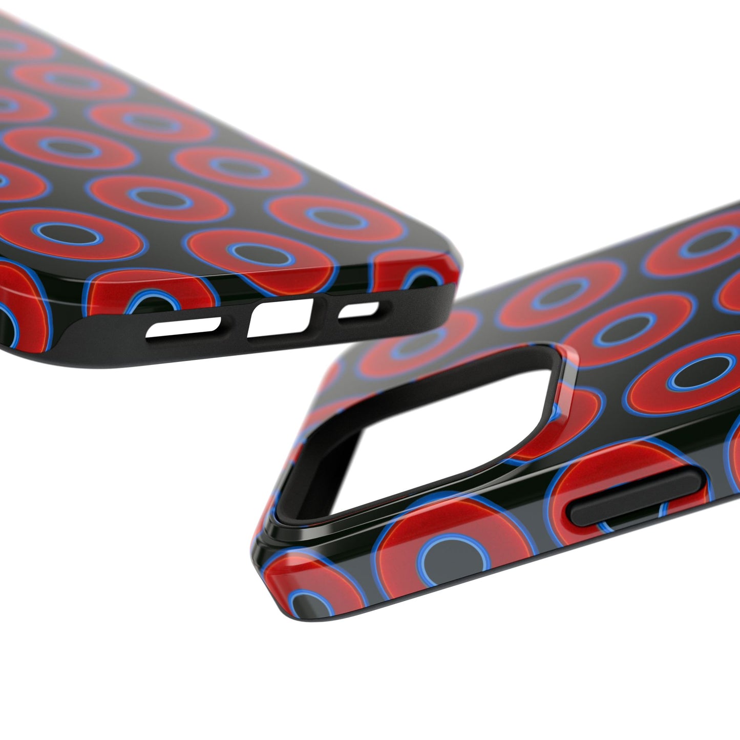 Impact-Resistant Lumpy Donut Case - red vivid donut print w/midnight moss background