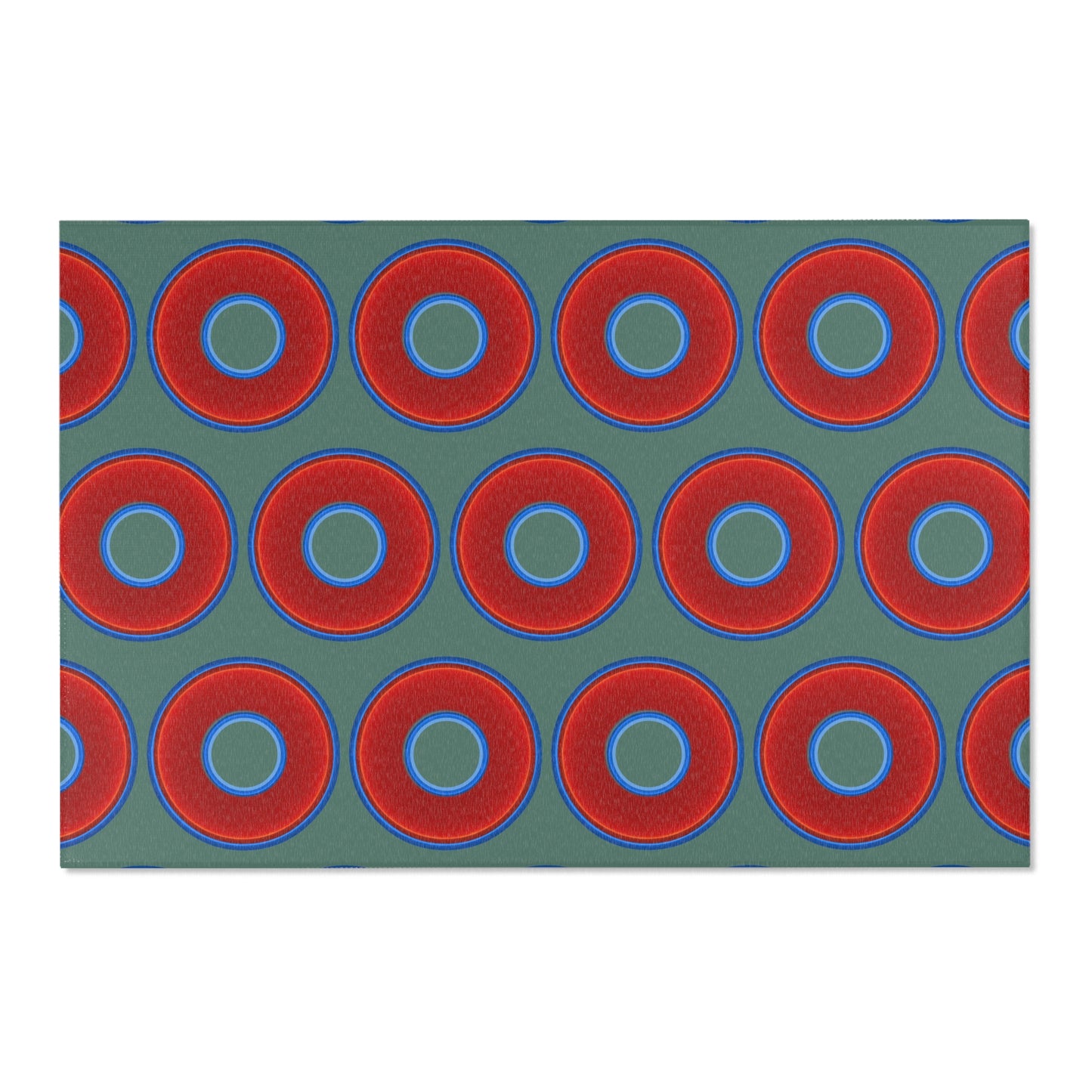 Lumpy Donut Print Rug - choice of 3 sizes - vivid red donut print w/Fenway green background