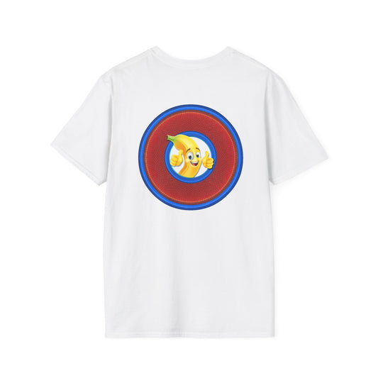 Classic Donut Tee - Unisex Soft-Style - "Dis sheet, it's bananas!" - series 1.0 - variant 6 - traditional red/blue donut