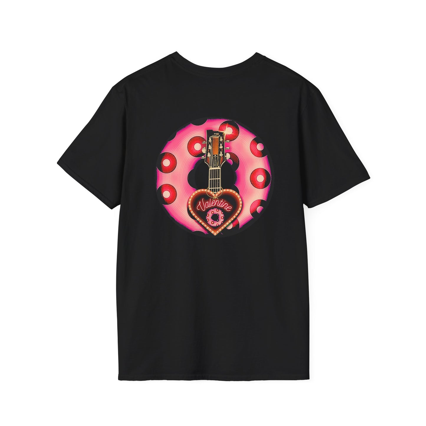 Classic Donut Tee - Unisex Soft-Style - "Would You Be My Donut?" - paradoxical faded magenta/red donut - variant 1