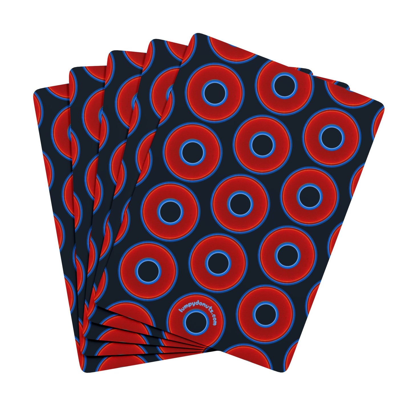 Lumpy Donut Playing Decks - 52-cards - red vivid donuts w/blue charcoal background