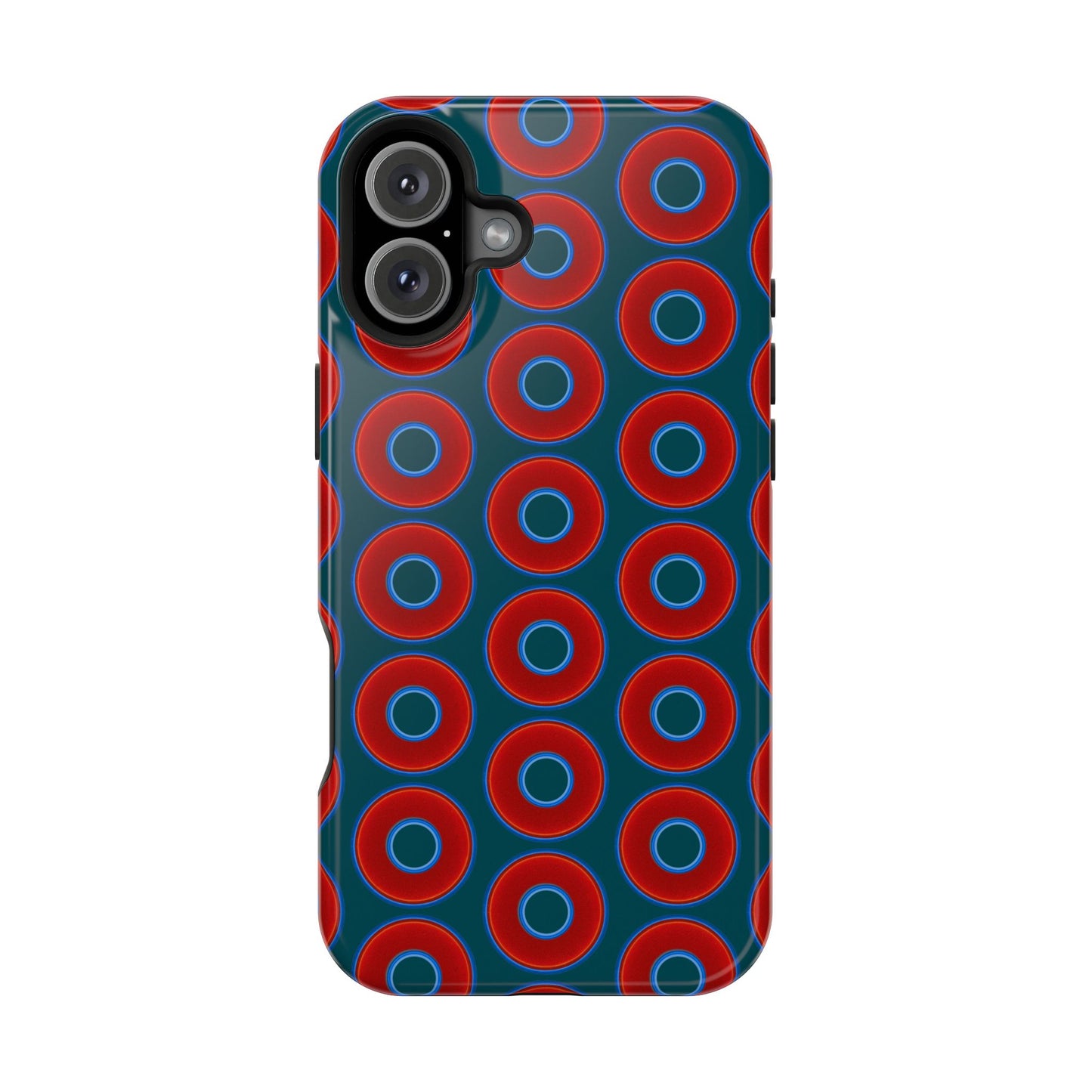 Magnetic Tough Donut Case - red vivid donut print w/midnight green background