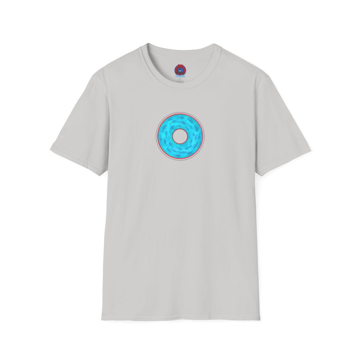 Classic Donut Tee - Unisex Soft-Style - "Skoolie of Phishies" - vivid sea donut - w/light blue water - variant 1