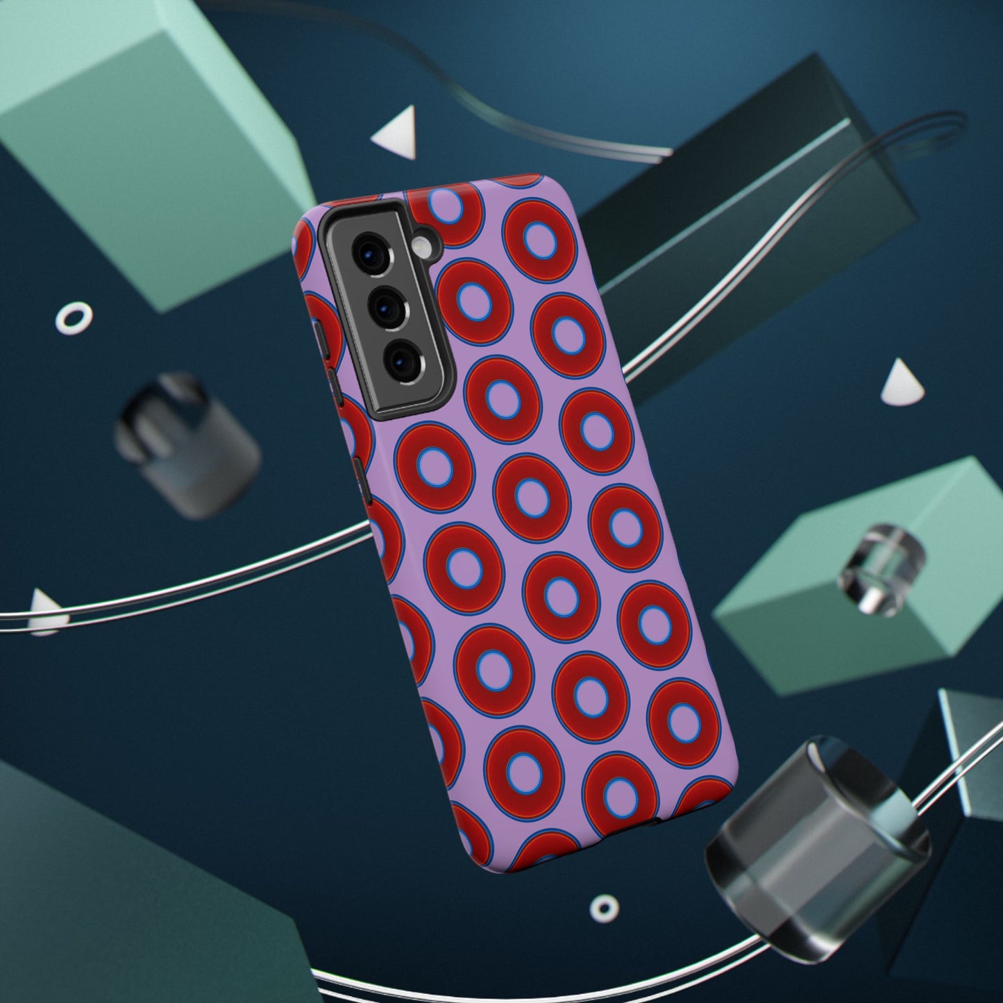 Impact-Resistant Lumpy Donut Case - red vivid donut print w/wisteria purple background