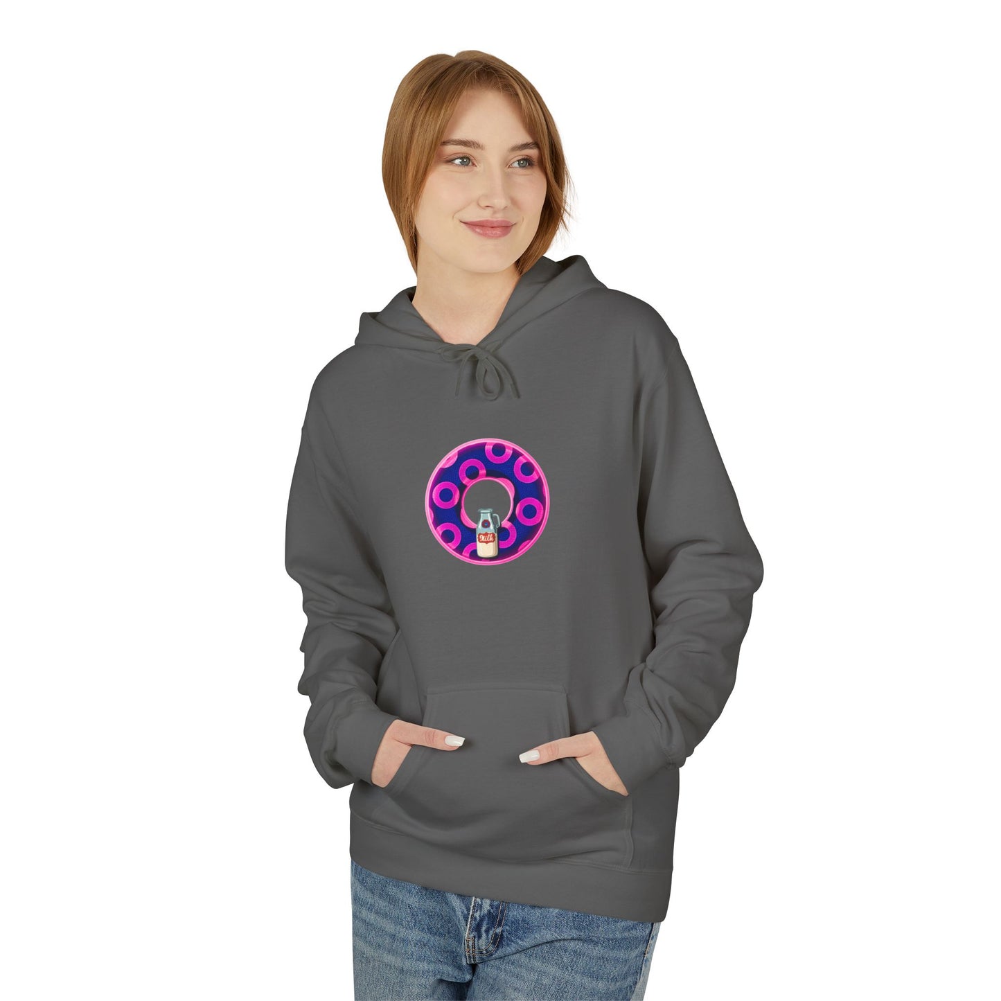 Fleece Harry Hoodies [Midweight Soft-style] - "Wooked Cream Dairy - YEMSG Donut" - blue/magenta rustic paradox donut - variant 5