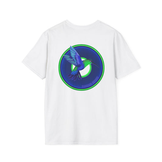 Classic Donut Tee - Unisex Soft-Style - "Invitation for Donuts & Tea" - vivid blue/green donut