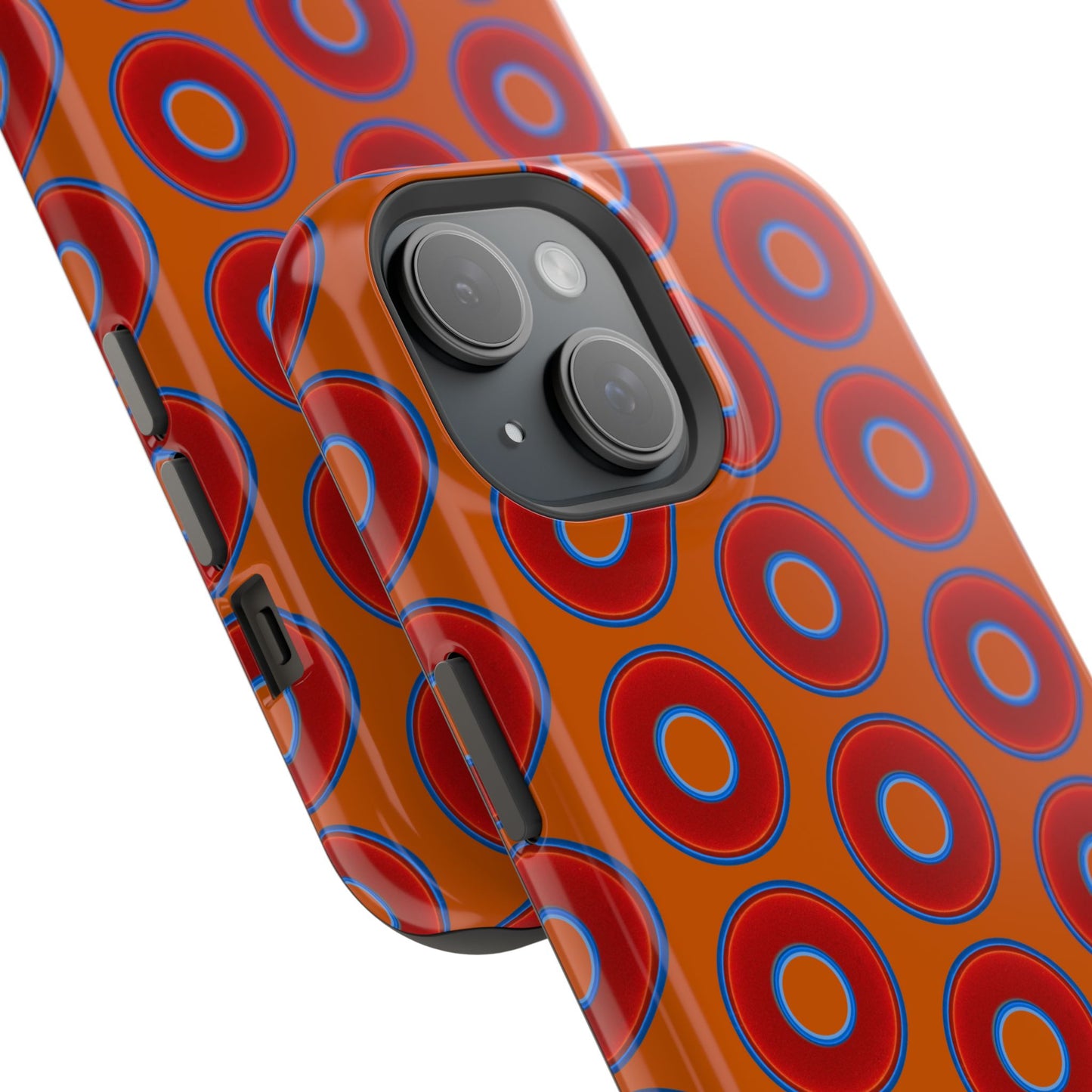 Impact-Resistant Lumpy Donut Case - red vivid donut print w/dark orange background