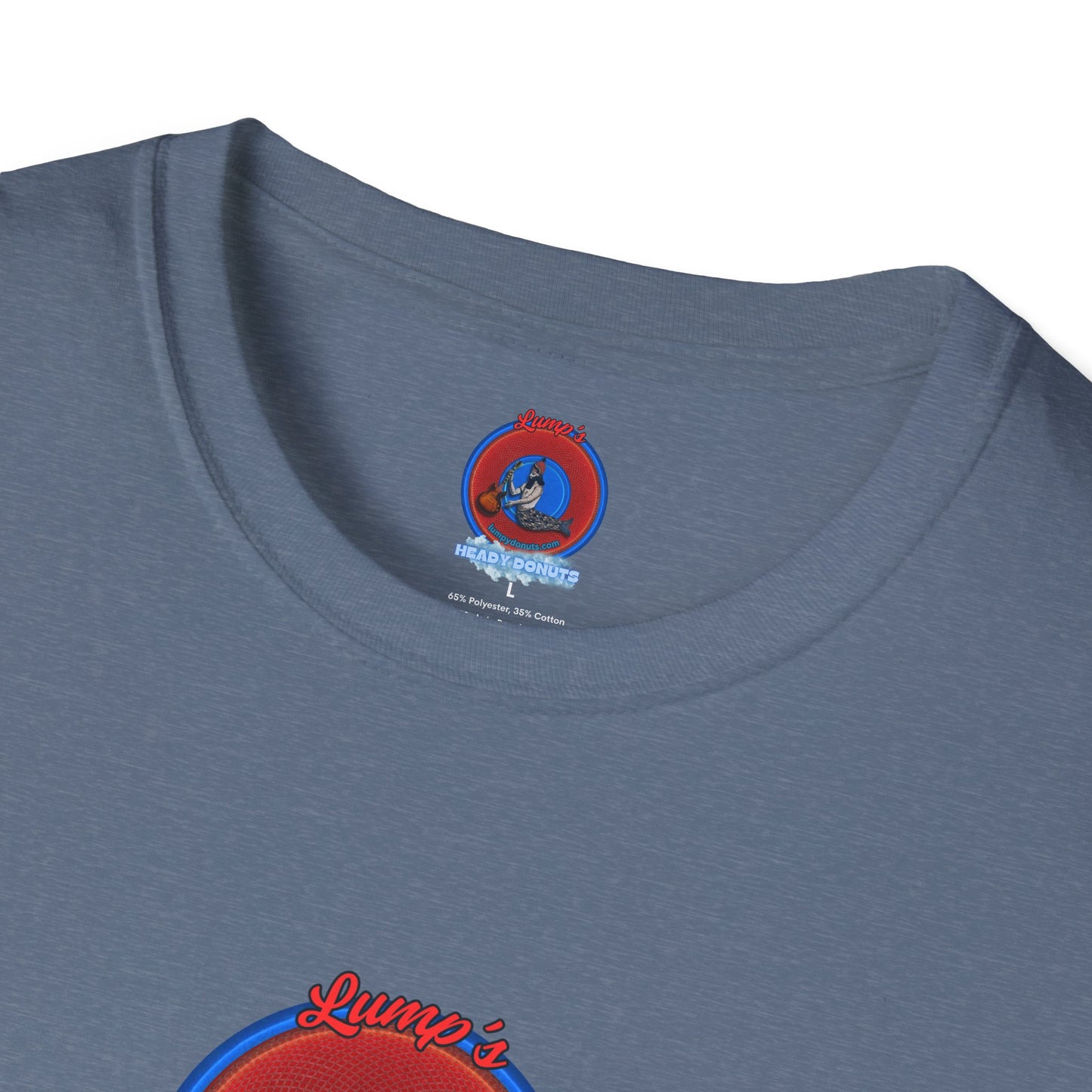Classic Donut Tee - Unisex Soft-Style - "Lump's Heady Donuts Logo" - series 1.0  - red/blue rustic donut