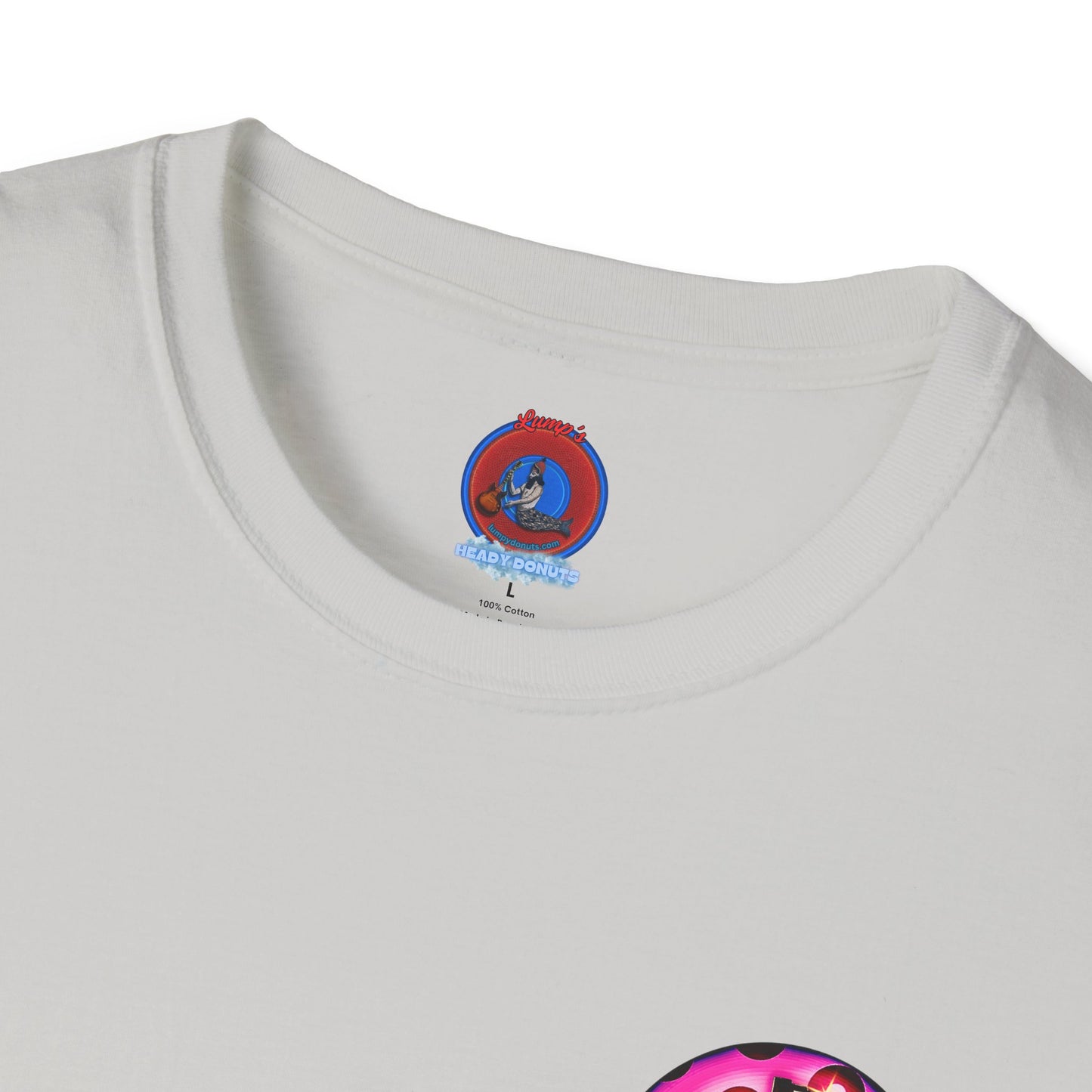 Classic Donut Tee - Unisex Soft-Style - "Would You Be My Donut?" - paradoxical bubblegum pink/red donut - variant 2