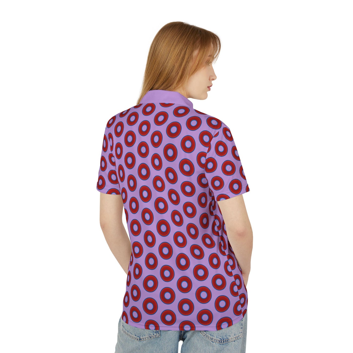 AOP Donut Polo - vivid donut print w/wisteria purple background [unisex]