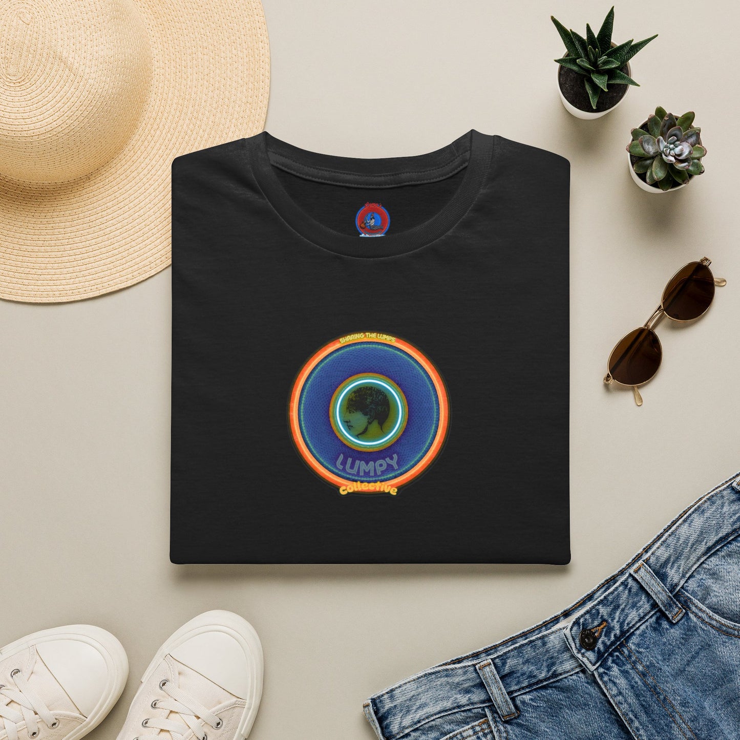Classic Donut Tee - Unisex Soft-Style - "Lumpy Collective Donut" - blue/orange lumpy donut - variant 4