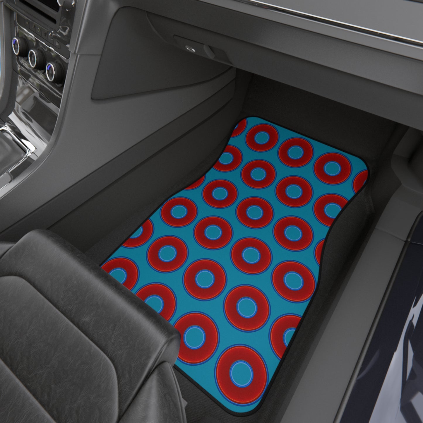 Contacted Car Mats - vivid donut print w/aquamarine blue background