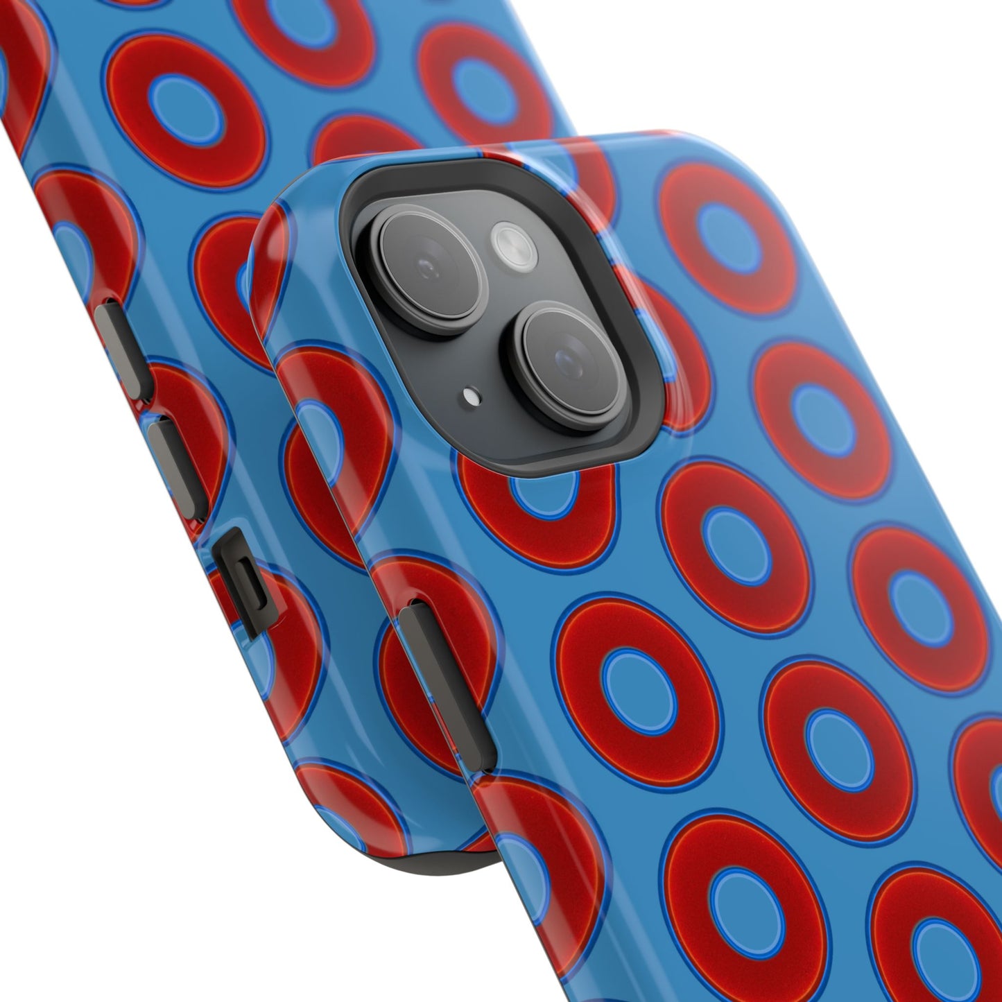 Impact-Resistant Lumpy Donut Case - red vivid donut print w/light steel blue background