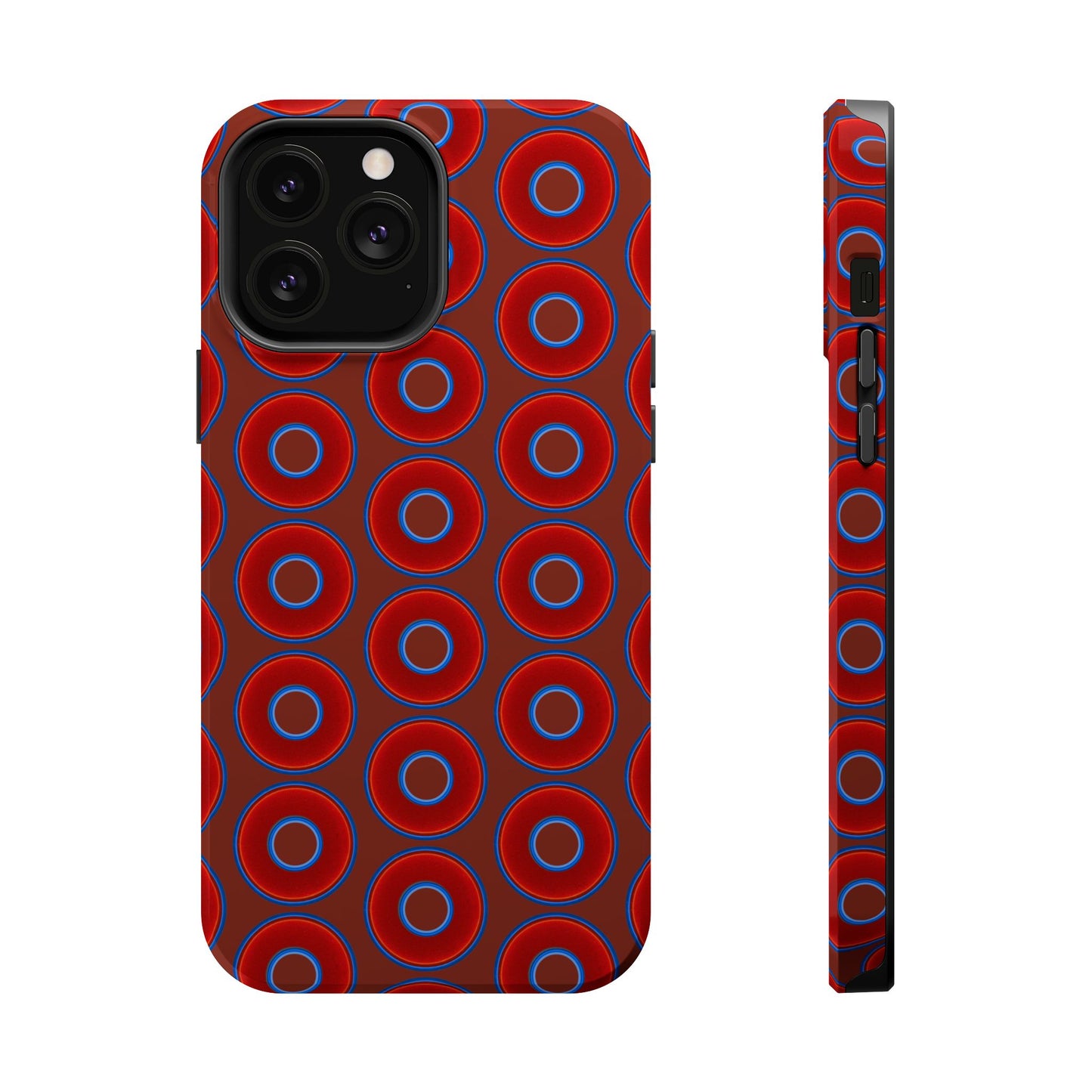 Magnetic Tough Donut Case - red vivid donut print w/burnt umber background