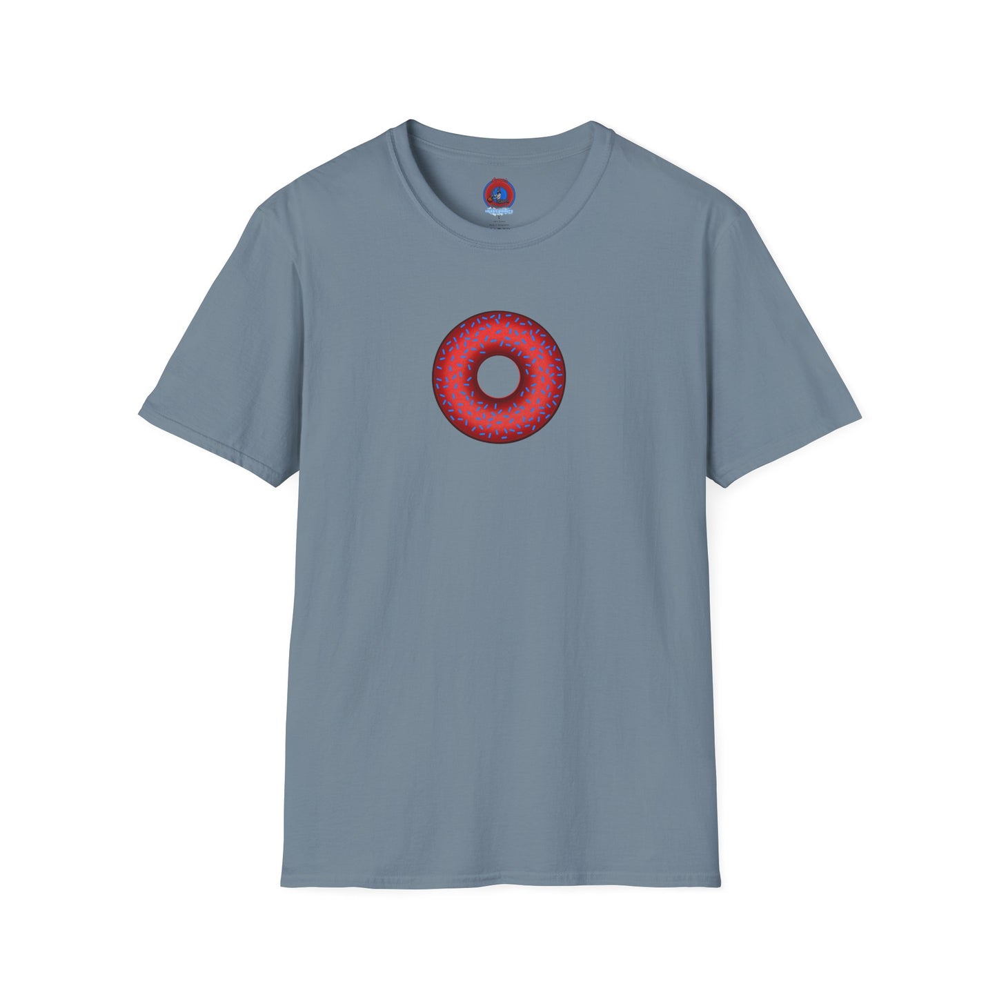 Classic Donut Tee - Unisex Soft-Style - "Plain Plump Donut w/" - plump red donut w/blue sprinkles