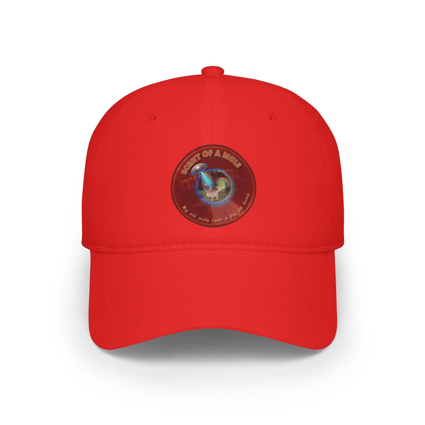 Lumpy Donut Baseball Cap - "Donut Caps? In Tomahawk County?" - variant 2 - vivid red donut w/