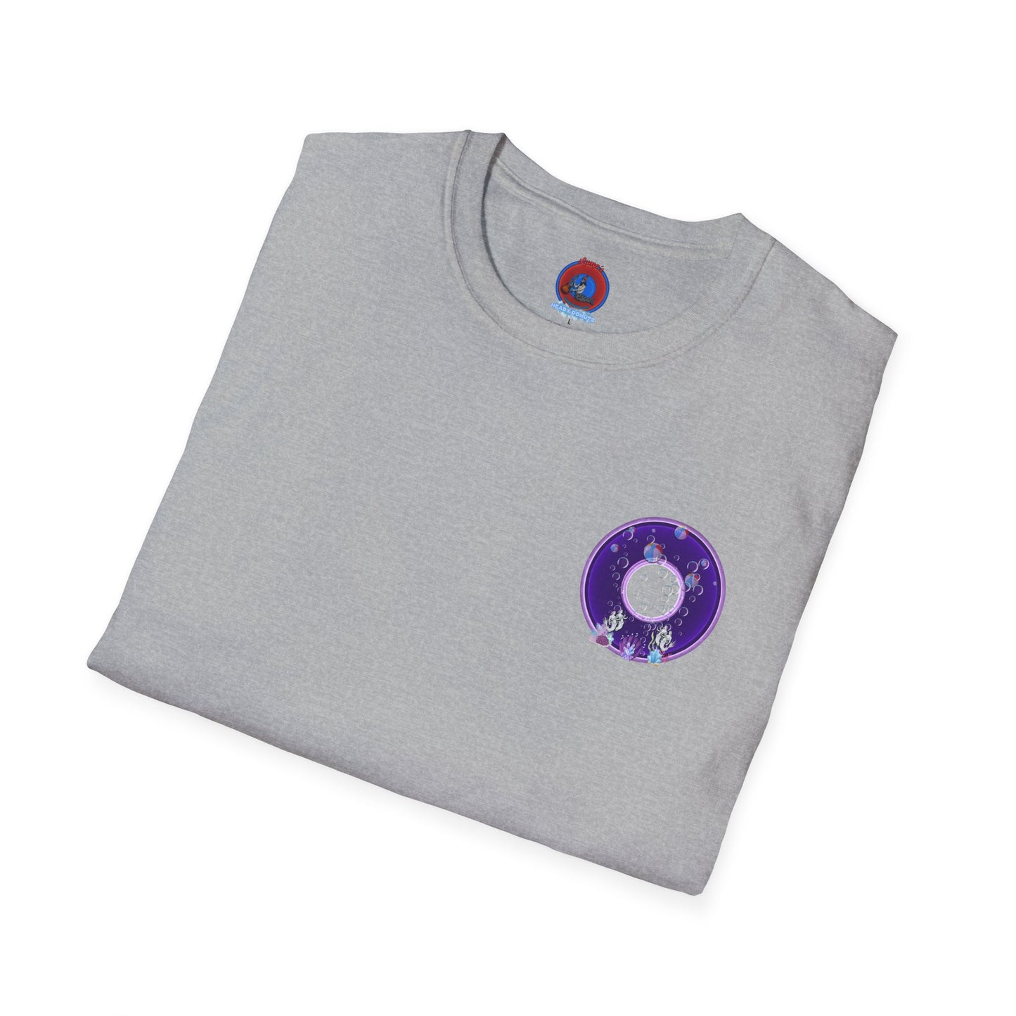 Classic Donut Tee - Unisex Soft-Style - "Sure That Sirens Made This Donut For Me" - vivid dark purple/light purple donut