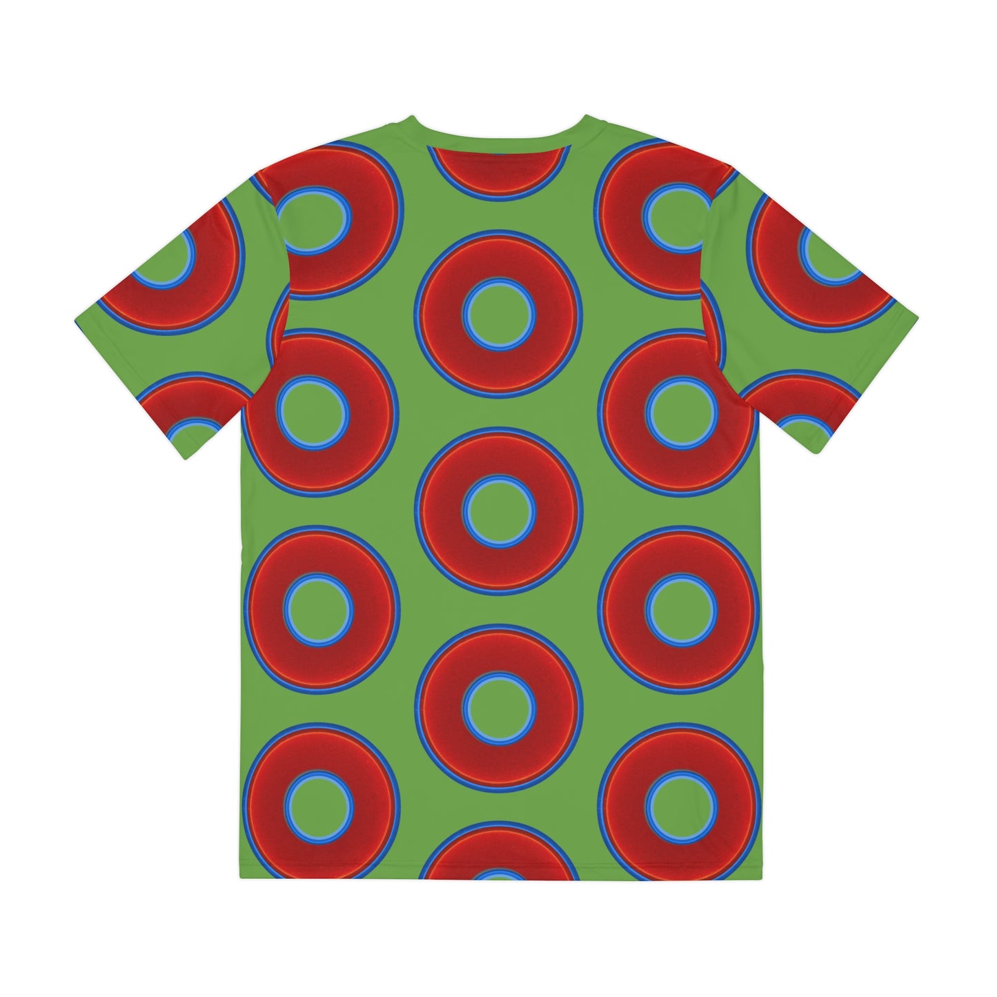 Multi-Beastie Giant Donut AOP Polyester Tee - red vivid donut print w/light green background