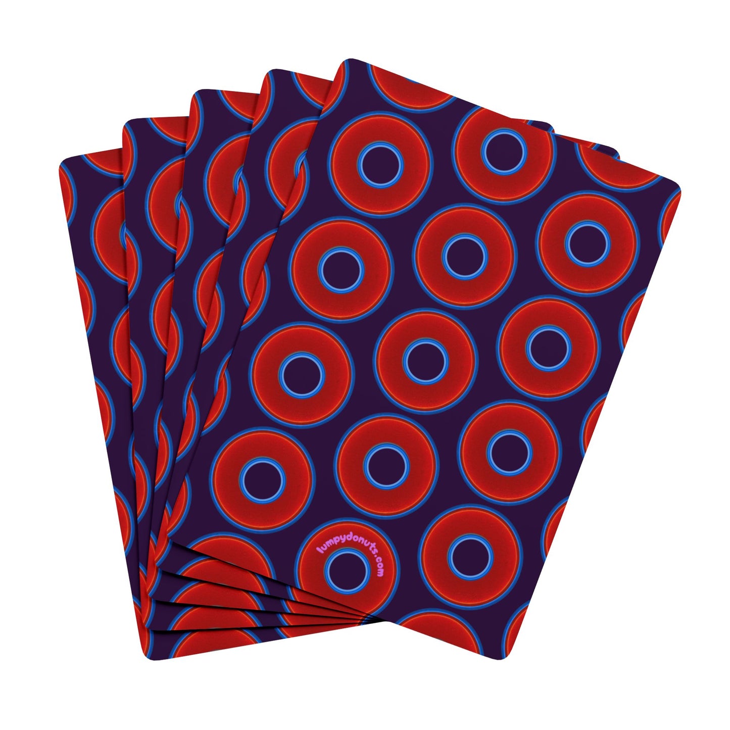 Lumpy Donut Playing Decks - 52-cards - red vivid donuts w/midnight purple background